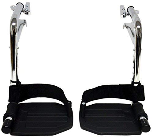 Heavy Duty Chrome Wheelchair Footrests with Black Aluminum Footplates & Heel Loops (Pair), 1-3/8