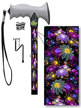 Folding Walking Cane Gel Grip Handle Ergo Adjustable with Pretty May Fractal Art Flowers