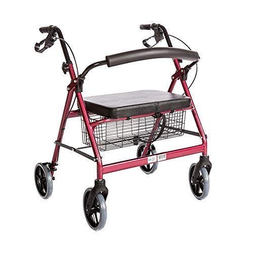 Bariatric Rollator Walker Heavy Duty with Large Padded Seat up to 400 Lb Capacity (Red)