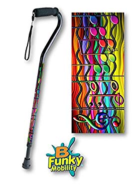 Aluminum Adjustable Foam Handle Offset Walking Cane Rainbow Music Notes