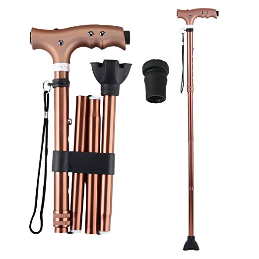 Folding Walking Cane with LED Flashlight, Ranger5 Anodized Aluminum Collapsible Adjustable Walking Stick with 1 Replacement Cane Tip
