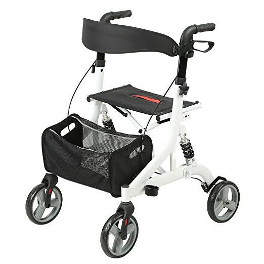 ELENKER Folding Rollator Walker with Seat, Cane Holder and Locking Brakes