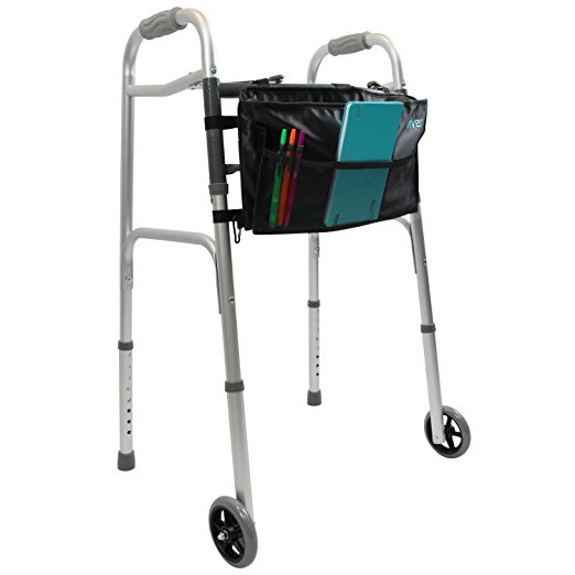 Vive Folding Walker [Plus Bag] - Front Wheeled Support, Narrow 23 Inch Wide - Adjustable, Portable, Lightweight, Compact Elderly Walking Medical Mobility Aid for Handicap - Push Button Open and Close