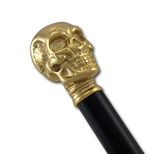 Polished Brass Skull Walking Stick with Black Beechwood Shaft