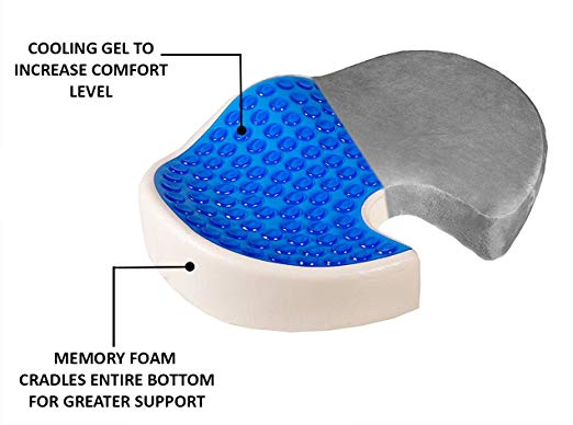 Centrus Best Orthopedic 100% Memory Foam Tailbone Seat Cushion Pillow with cooling Gel. Tailbone Seat Cushion for coccyx pain and posture support and lower back pain relief.