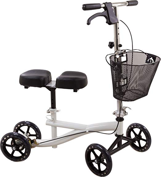 Roscoe Knee Scooter with Basket, White, Knee Walker for Ankle or for Foot Injuries, Height Adjustable Knee Crutch Medical Scooter