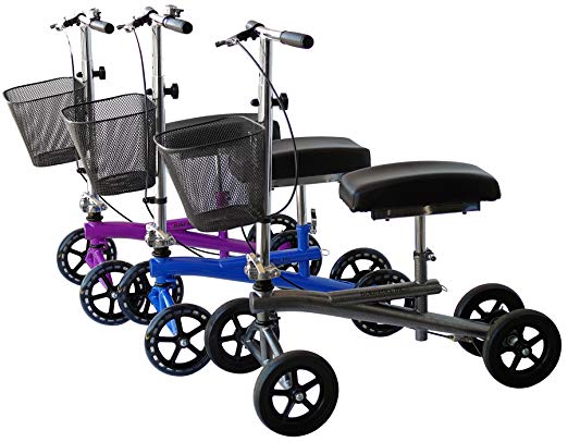 Isokinetics Inc. Steerable Knee Walker/Scooter - Silver - Deluxe - w/Most Sought Features---a Removable Basket, Non-Scuff Wheels, Locking Brakes---and one just for fun---a Bell