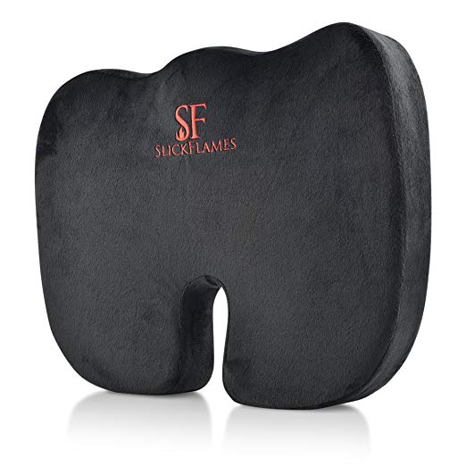 SlickFlames Premuim Coccyx Orthopedic Seat Cushion- Design to Relieve Back Pain, Sciatica and Tailbone Pain-Great for Cars, Office Chairs, Wheelchairs