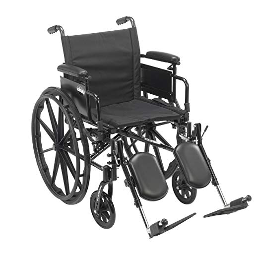 Drive Medical Cruiser X4 Lightweight Dual Axle Wheelchair with Adjustable Detachable Arms, Desk Arms, Elevating Leg Rests, 18