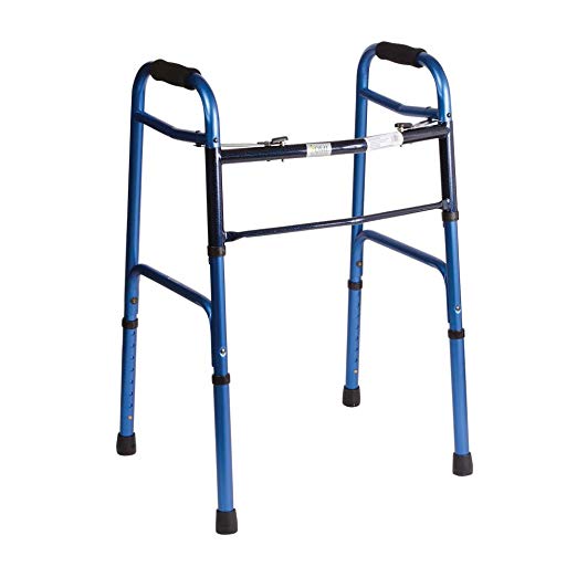 DMI Lightweight Adjustable Folding Walker for Adults with Easy Two Button Release, Blue
