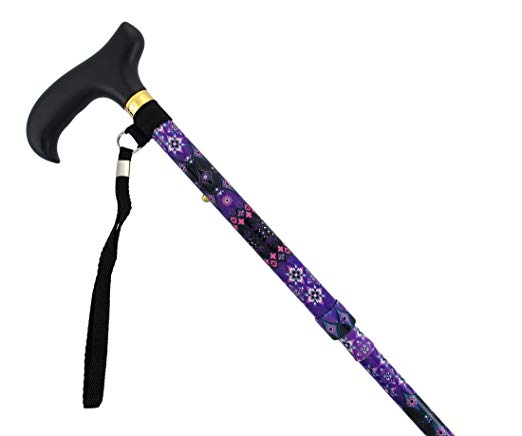 Pretty Purple Folding Adjustable Walking Cane with Engraved Collar