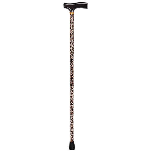 Duro-Med Adjustable Collapsible Folding Fancy Walking Cane with Derby Top Wood Handle and Rubber Tips for, Leopard