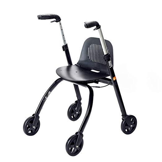 BC2 NIP Glide Lightweight 16.5lbs Medical Aluminum Rollator Walker with Seat and Auto Brake, Premium Folding Mobility Walker with Height Adjustability, Black