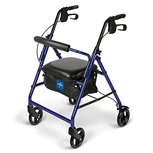 Aluminum Rollator Rolling Walker with Medical Curved Back Soft Seat Light Weight (Blue)