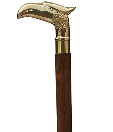 JaipurCrafts Eagle Walking Stick - Decorative Cane Walking Stick for Men and Women - Wooden Canes and Walking Sticks with Metal Brass Handle - Symbol of Power and Strength