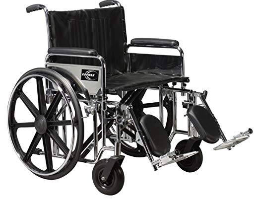 Karman KN-924W-E Heavy Duty Wheelchair with Elevating Legrest, Chrome, 24 x 18 Inch