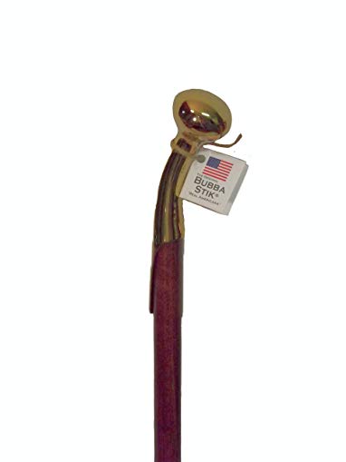 Walking cane - BUBBA STIK Texas style walking stick made of Mahogany Stained Tennessee Hardwood and topped with a brass Hame handle from a real horse collar harness. Made in Texas by real Texans.
