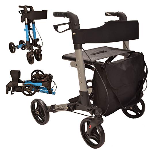 X Cruise Folding lightweight compact walker rolling walking frame with seat - silver