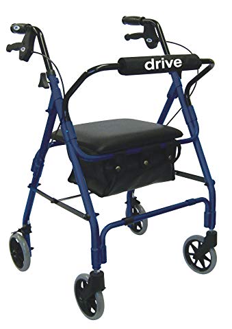Drive Medical Lever Brake 4 Wheel Aluminum Rollator with Various Seating Options, Blue