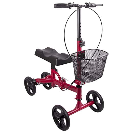 Elevens Knee Roller Walker Crutch Alternative Steerable Knee Scooter with Basket (Red)