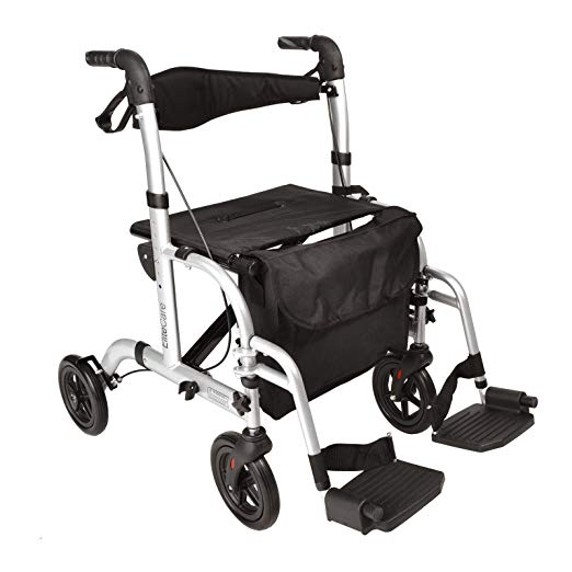 Elite Care Hybrid 2 in 1 Rollator Walking Frame/Folding Transfer Wheelchair