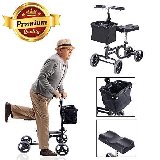 GC Global Direct Steerable Knee Folding Scooter Walker Medical w/ Basket & Brake (Black)