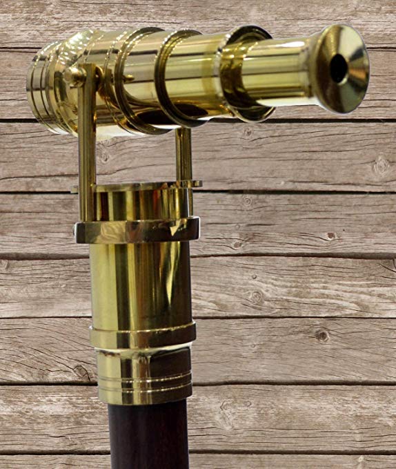 Wood Cane Telescope Walking Stick Hidden Spy Brass Telescope Handle