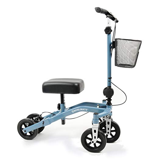 Swivelmate Knee Walker with Basket, Steerable 90 Degree Turning Radius, Premium Quality, Extra Thick Knee Pad, 5-Wheel Stable Design Knee Scooter Crutch Alternative, Foldable
