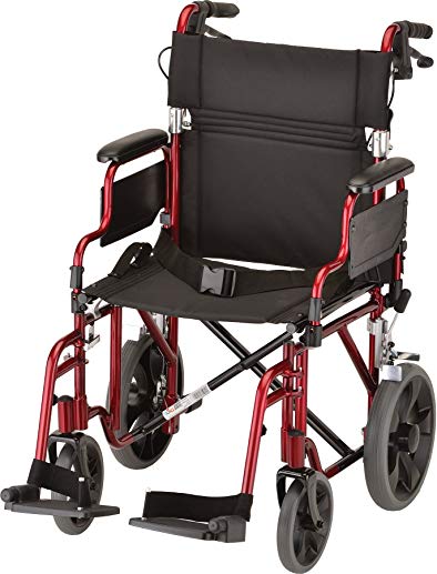 NOVA Lightweight Transport Chair w/12” Rear Wheels, Red