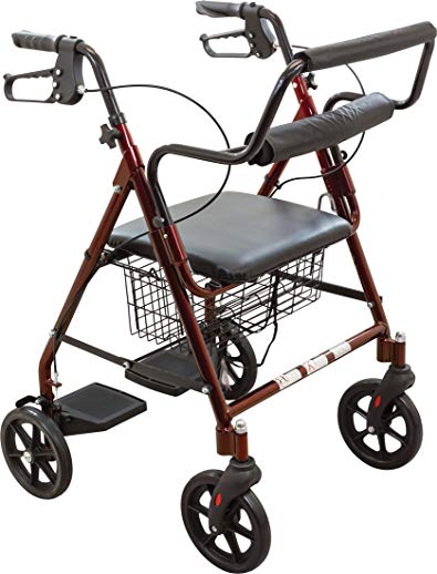ProBasics Transport Rollator Walker With Seat and Wheels - Folding Walker And Transport Chair, Burgundy