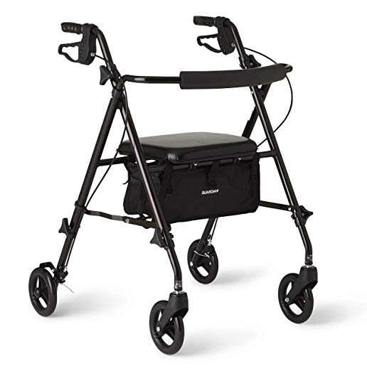 Medline Freedom Lightweight Folding Aluminum Mobility Rollator Walker with 6-inch Wheels, Adjustable Seat and Arms, Black