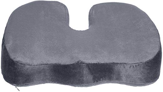 Deluxe Comfort Coccyx Orthopedic Gel Enhanced Comfort Foam – Sciatica Relief – Tailbone Support – Great for Car or Office – Seat Cushion, Grey