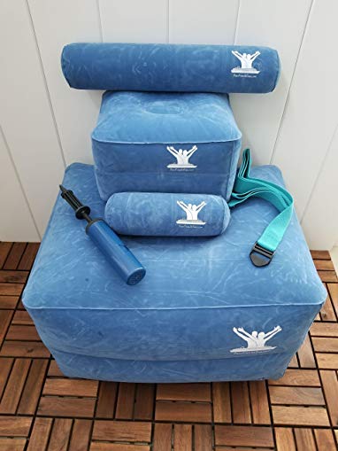 Pain Free at SEA Posture Therapy Travel Package (4 INFLATABLES: Large, Small, Long & Short, Pump & Aqua Strap/Yoga Belt Bundle)