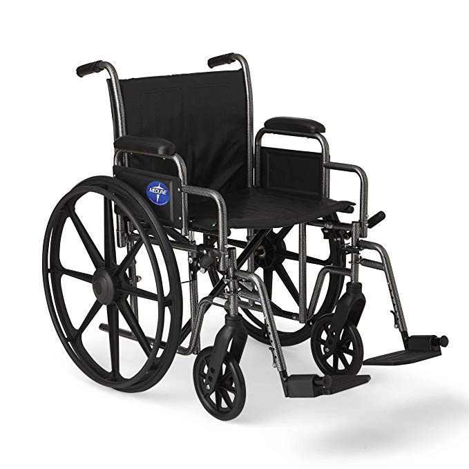 Medline Easy-to-Clean and Durable Wheelchair with Desk-Length Arms and Swing-Away Leg Rests for Easy Transfers, 20” Seat