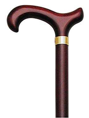 Walking Stick Cane-Burgundy. This bordeaux walking cane has a hardwood derby handle, 36 inches long and a capacity of 250pounds. This wooden cane is disigned for that elegant and distinguished lady.