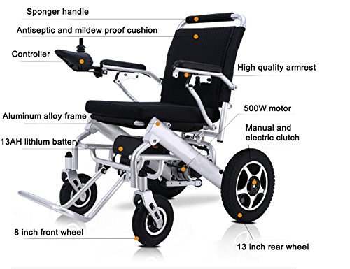 Electric Wheelchair Deluxe Foldable Power Compact Mobility Aid Wheel Chair, Lightweight Folding Carry Electric Wheelchair, Supports up to 270 lbs, FDA Approved