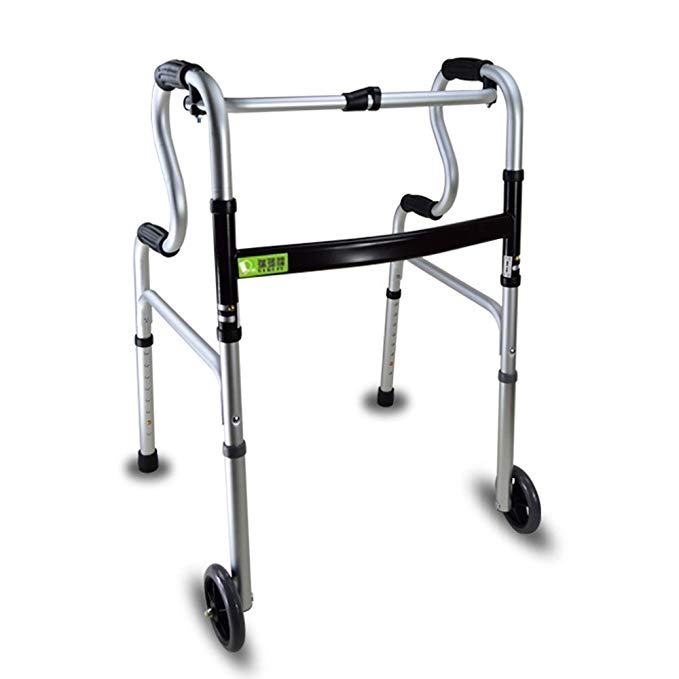 Active Authority Lightweight Aluminum Adjustable Folding Walker with Wheels, up to 385lbs, Silver