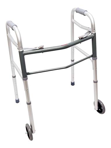 Danny's World Two-Button Folding and Height-Adjustable Adult Walker with Straight Front and Wheels, 5 Pound