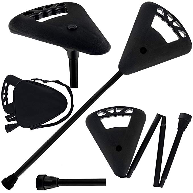 Flipstick Straight Folding Seat Cane Black w/ Black Bag - Non-Adjustable