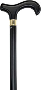 Extra Long, Super Strong Black Derby Walking Cane With Beechwood Shaft and Brass Collar