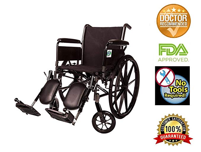 Lightweight Folding Wheelchair Detachable Full Arm and Removable/detachable Elevating Legrests By Healthline (18