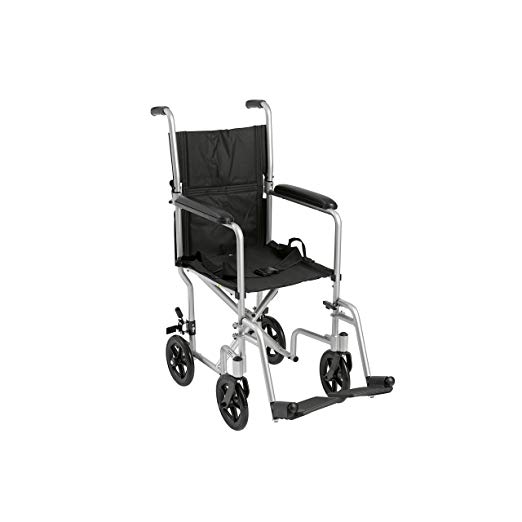 Drive Medical Deluxe Lightweight Aluminum Transport Wheelchair, Silver, 17